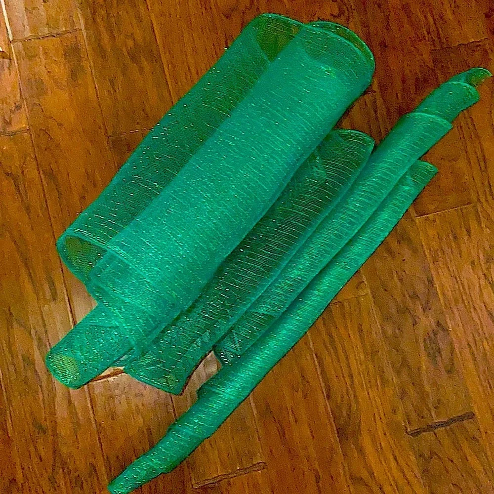 Green shimmer glitz ribbon holiday decor 1 length 10ft & 1 length 4 ft, 30” wide